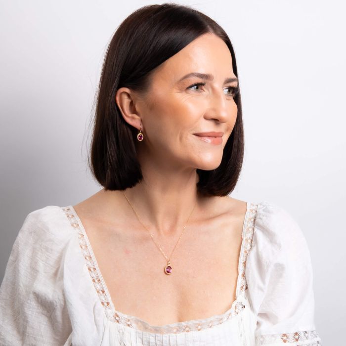 9ct Yellow Gold Pink Topaz Oval Drop Earrings