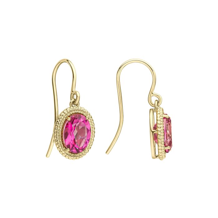 9ct Yellow Gold Pink Topaz Oval Drop Earrings