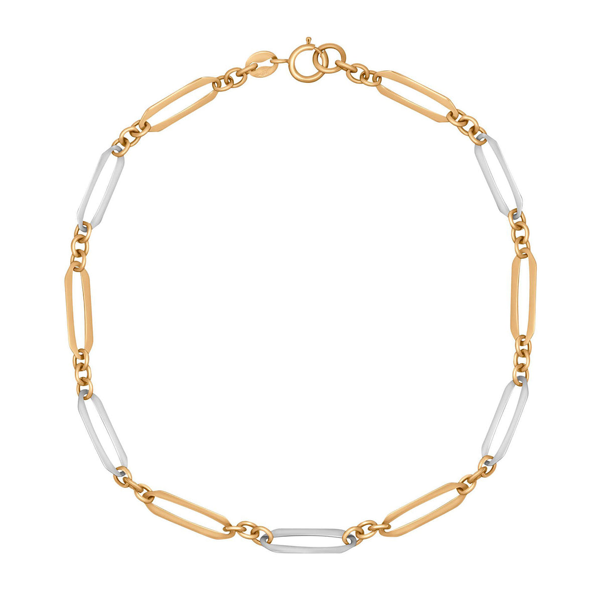 9ct Yellow & White Gold Elongated Link Bracelet 7"