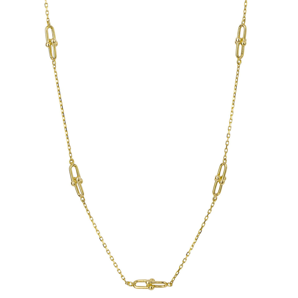 9ct Yellow Gold Interlocking 'U' Link Station Trace Chain Necklace 17"