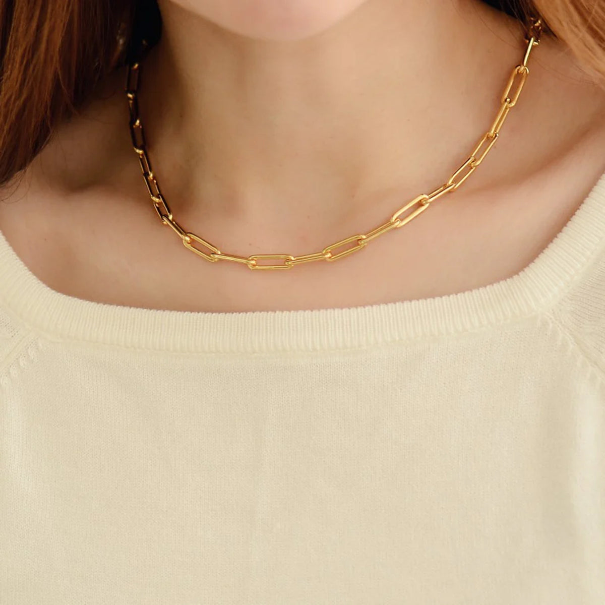 Gisser 18ct Yellow Gold Plate Heavy Paper Clip Long Link Chain Necklace