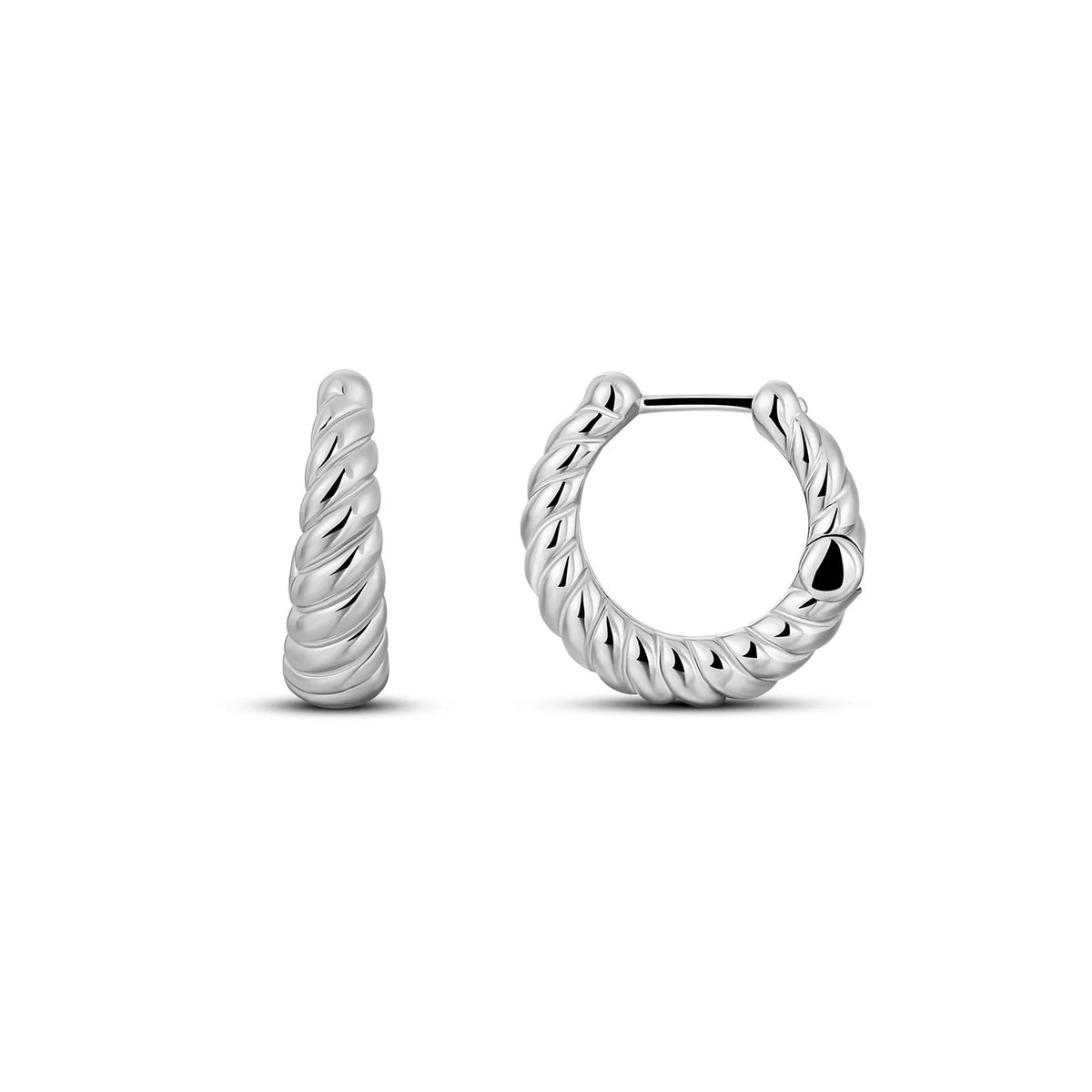 Gisser Sterling Silver Rhodium Plated Maxi Rope Tapered Hinged Hoop Earrings - 18mm