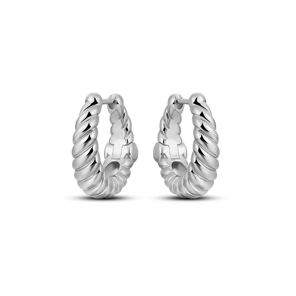 Gisser Sterling Silver Rhodium Plated Maxi Rope Tapered Hinged Hoop Earrings - 18mm