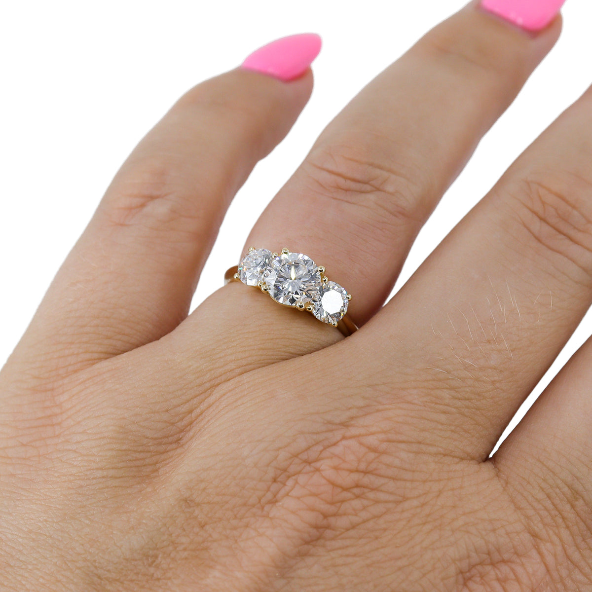 18ct Yellow Gold 2.25ct Lab Grown Diamond Trilogy Ring With Report Card