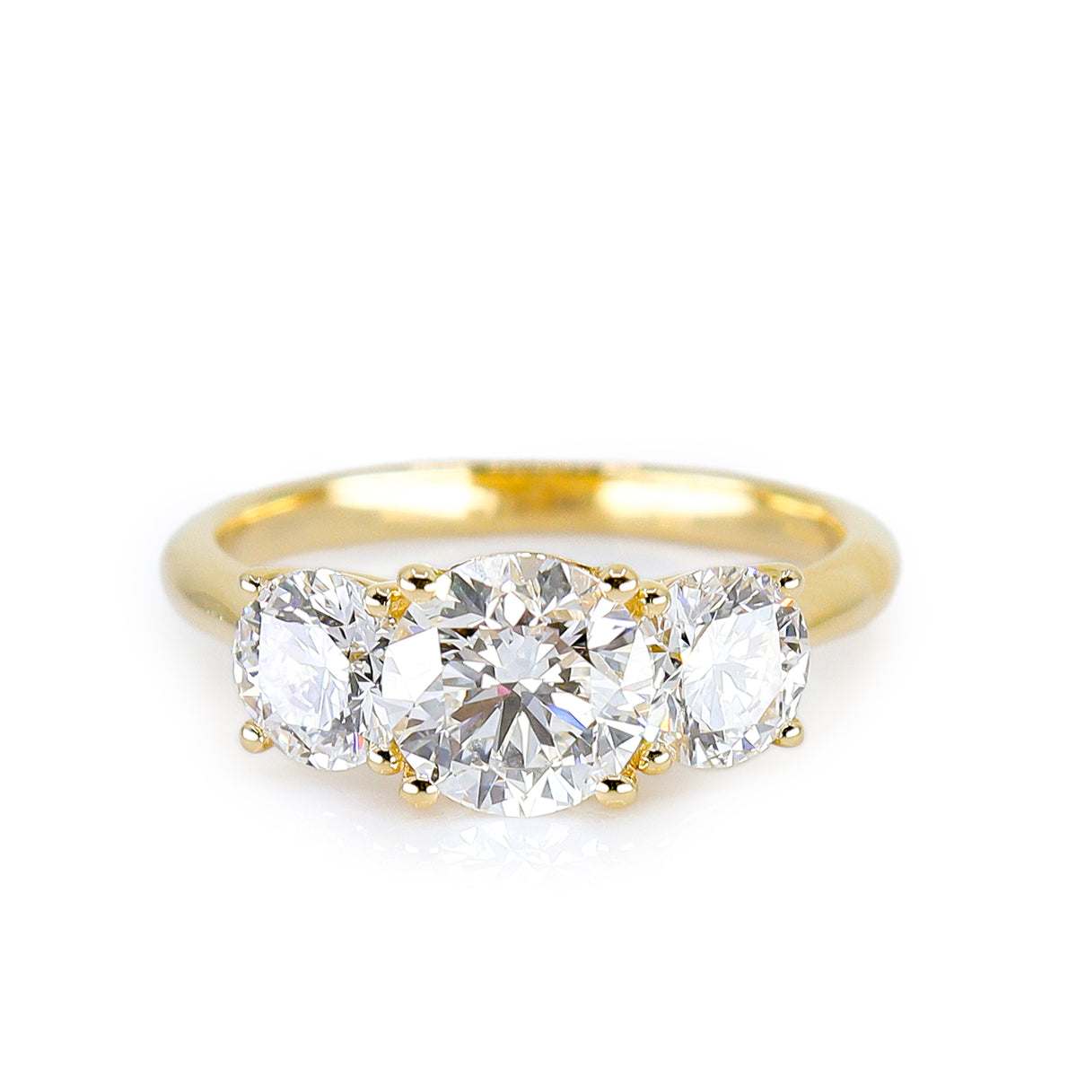 18ct Yellow Gold 2.25ct Lab Grown Diamond Trilogy Ring With Report Card
