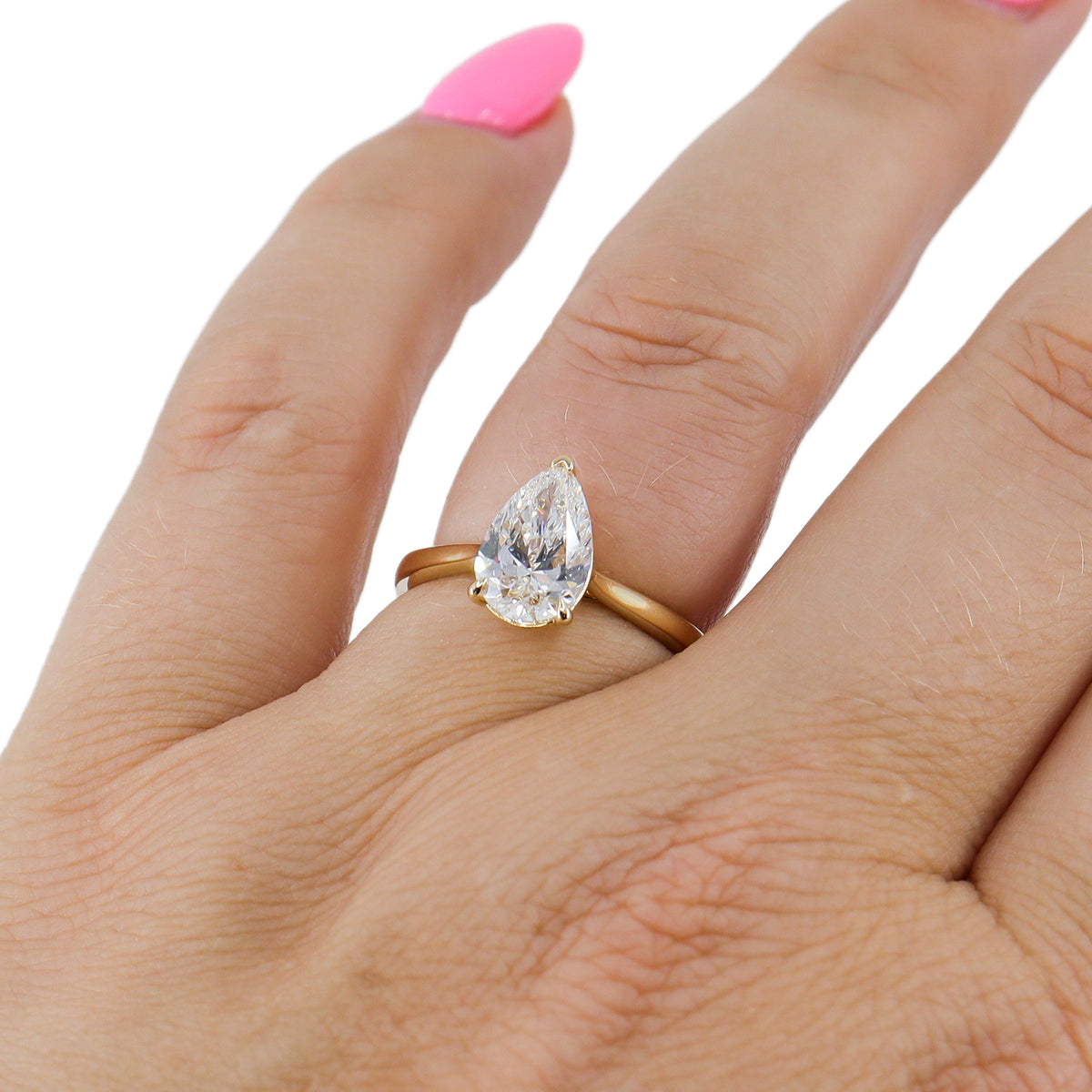 18ct Yellow Gold 2.05ct Lab Grown Diamond Pear Shaped Solitaire Ring With Report Card