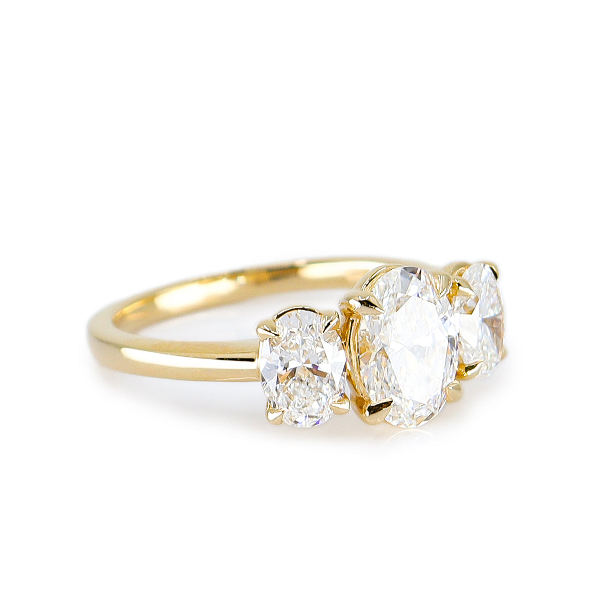18ct Yellow Gold 2.25ct Lab Grown Diamond Certificated Oval Cut Three Stone Ring