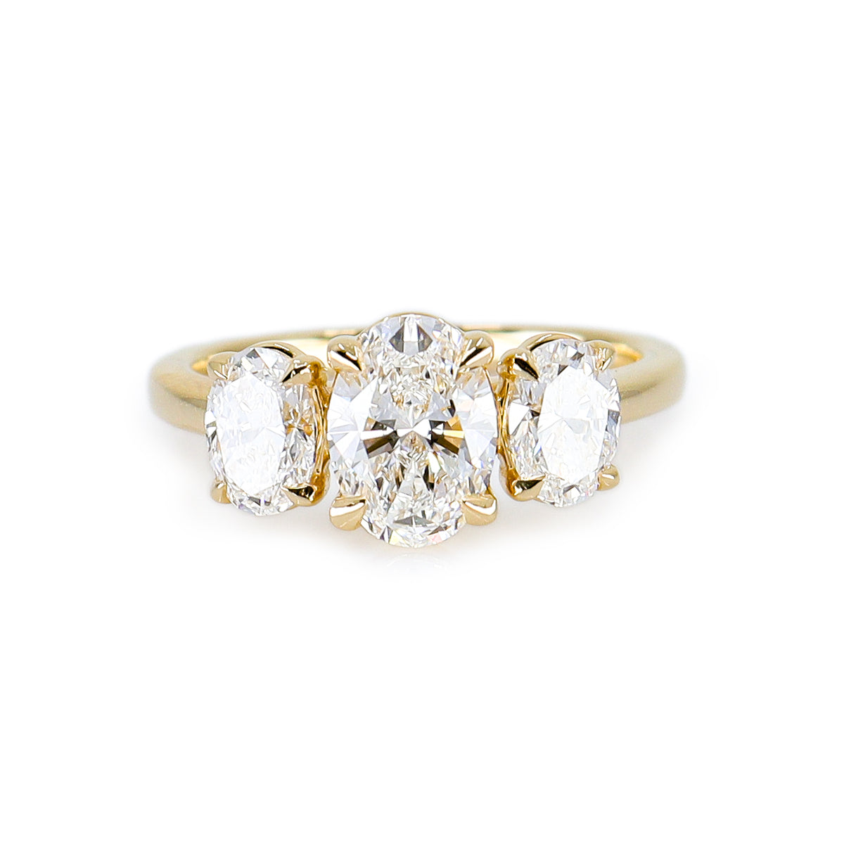 18ct Yellow Gold 2.25ct Lab Grown Diamond Certificated Oval Cut Three Stone Ring