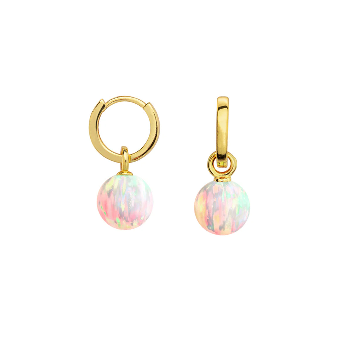 14ct Gold Vermeil 8mm Lab Grown Sun Opal Hoops Earrings