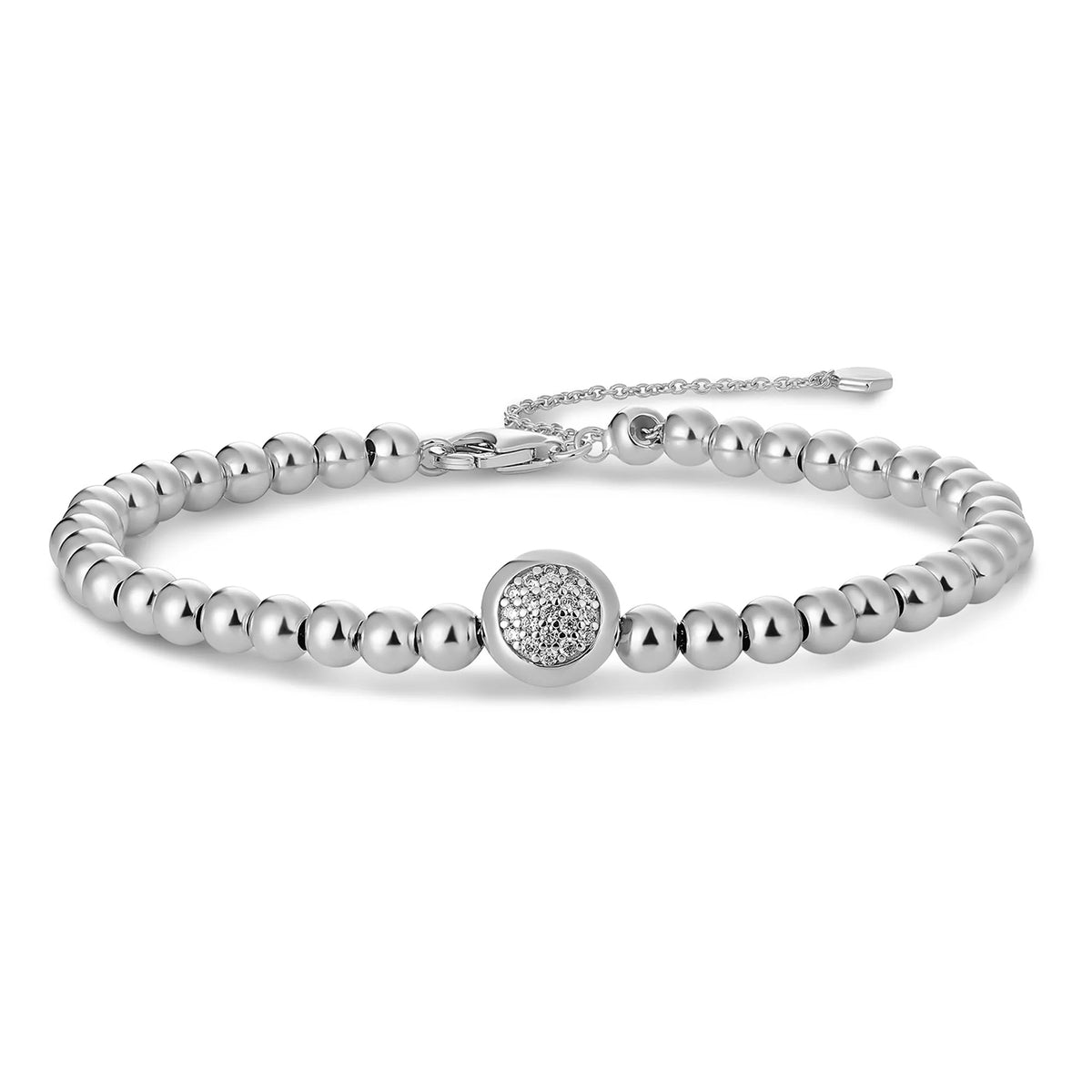 Gisser Sterling Silver Cubic Zirconia Pave Bead Bracelet