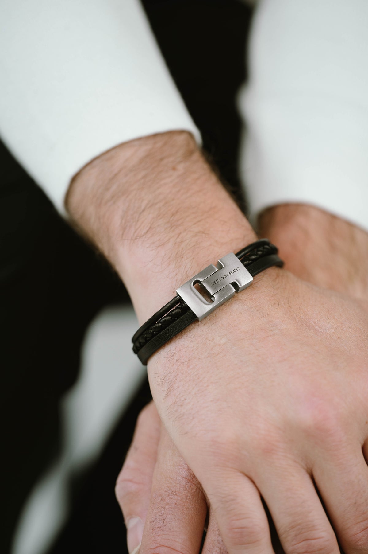 Steel & Barnett Casual Cole Black Leather Three Row Bracelet - Large