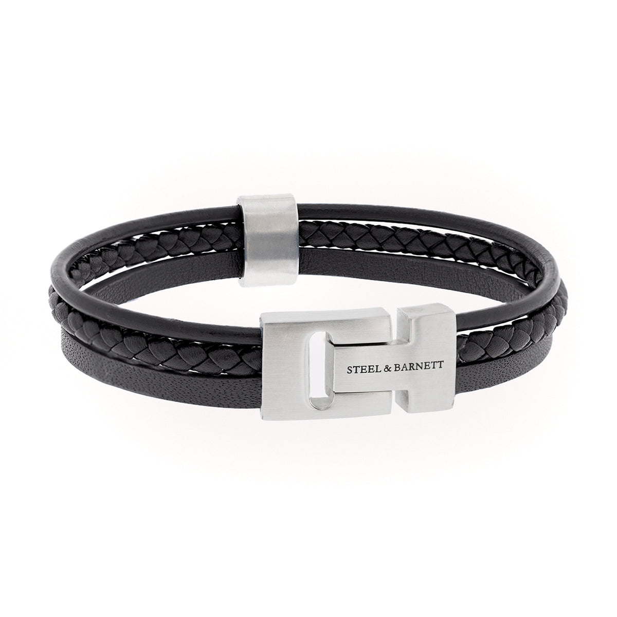 Steel & Barnett Casual Cole Black Leather Three Row Bracelet - Large