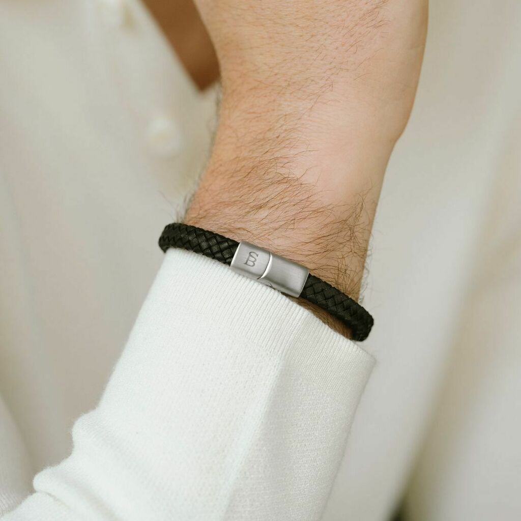 Steel & Barnett Riley Black Leather Bracelet - Small