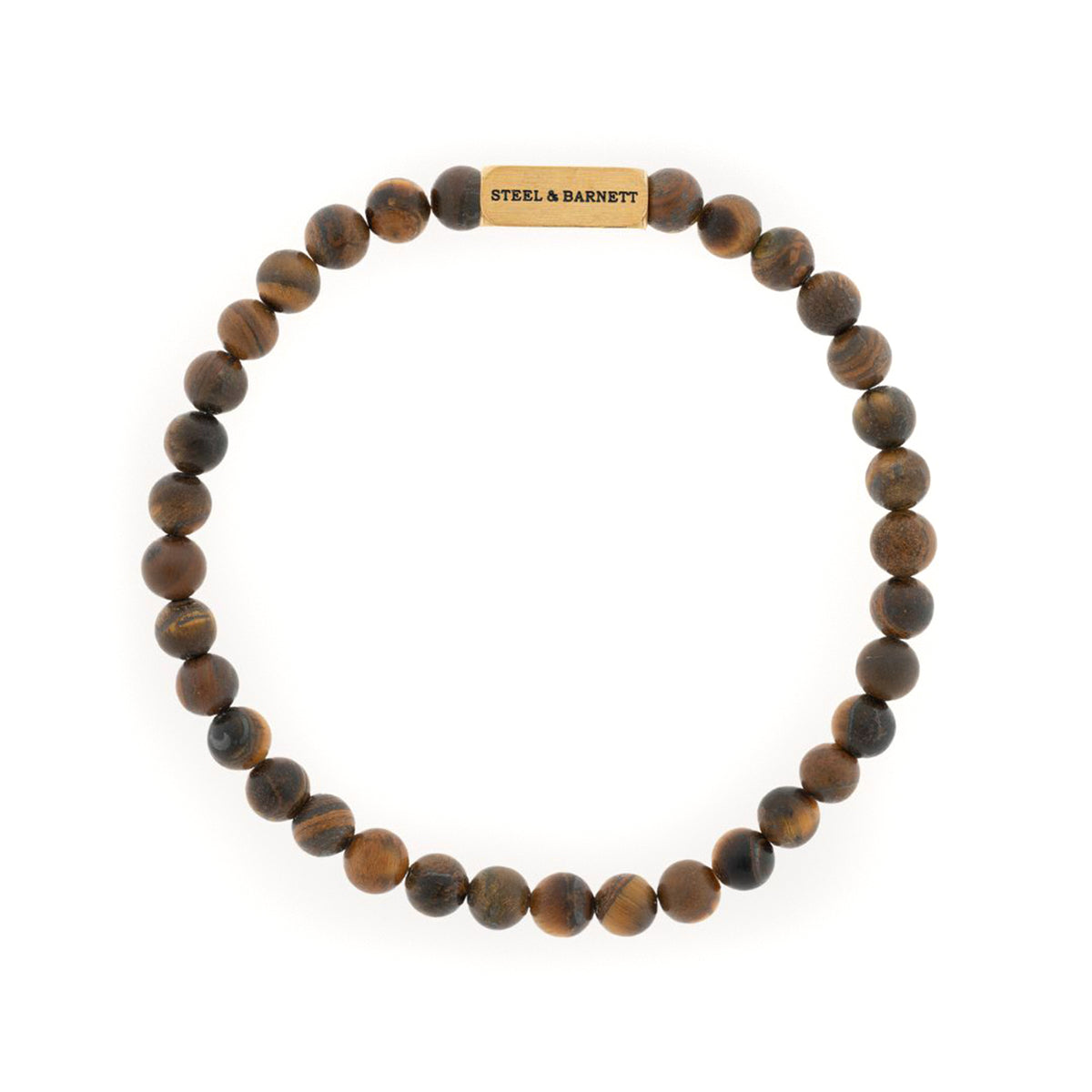 Steel & Barnett Natural Ned 6mm Tiger Eye Bead & 18ct Gold PVD Plated Bracelet - Medium