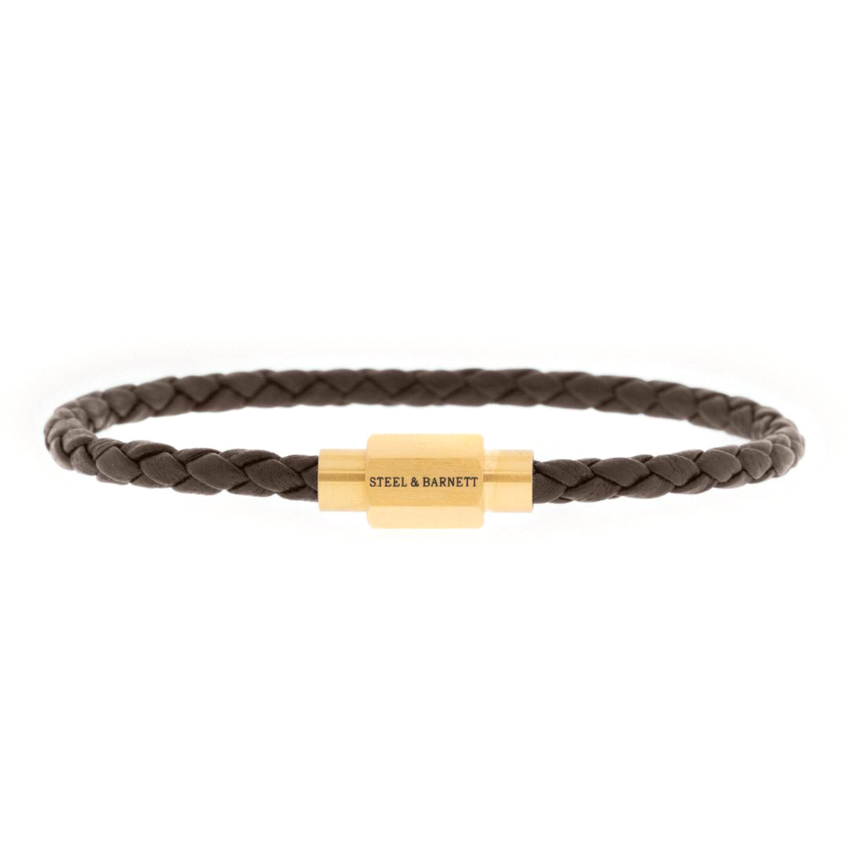 Steel & Barnett Luke Landon Brown Leather & 18ct Gold PVD Plated Bracelet -  Small