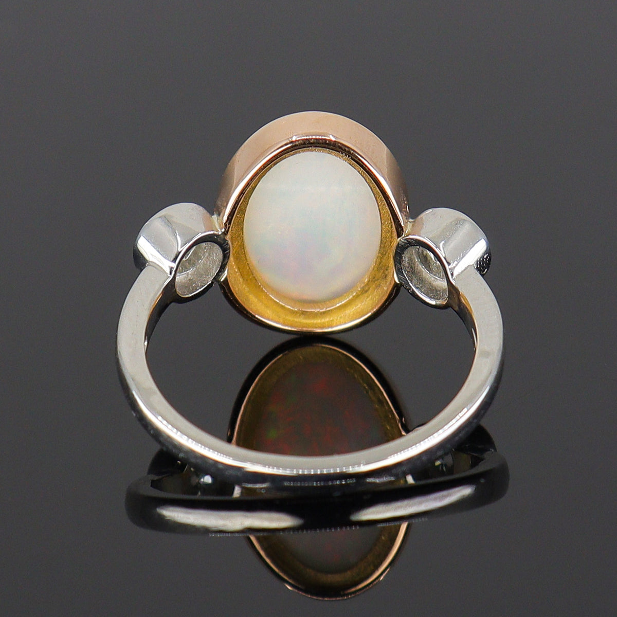 Pre-Owned Platinum & 18ct Rose Gold Oval Opal & Round Brilliant Cut Diamond Three Stone Ring