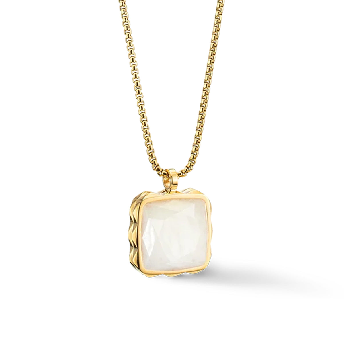Coeur de Lion Amulet Spikes Square White Jade Necklace