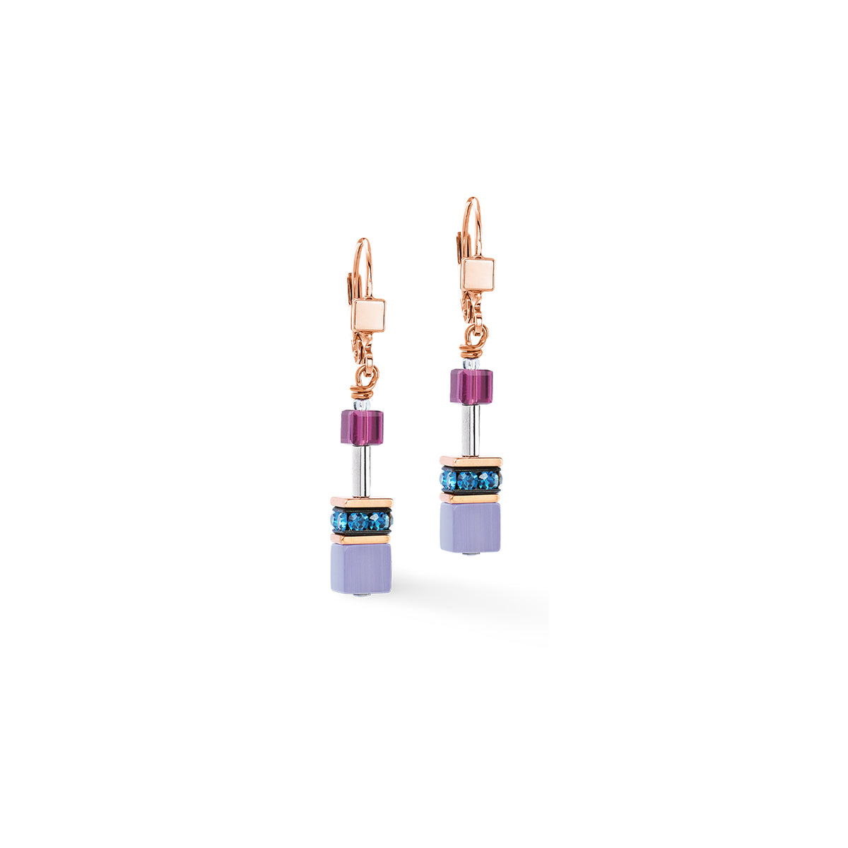 Coeur de Lion GeoCUBE® Iconic Blue Moon Rose Gold Plated Drop Earrings