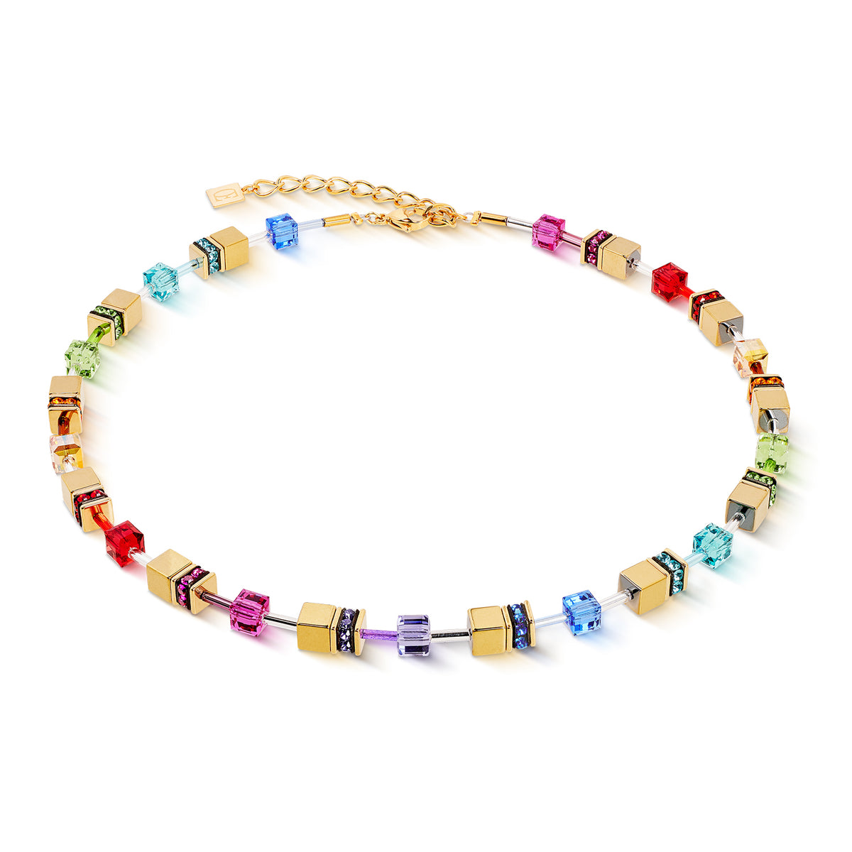 Coeur de Lion GeoCUBE® Iconic Metallic Rainbow Gold Plated Necklace