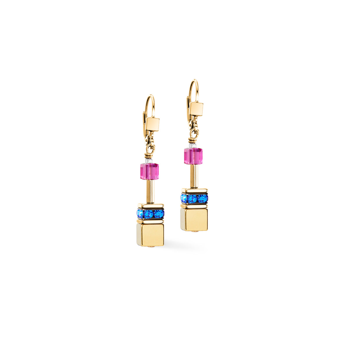 Coeur de Lion GeoCUBE® Iconic Metallic Rainbow Gold Plated Drop Earrings