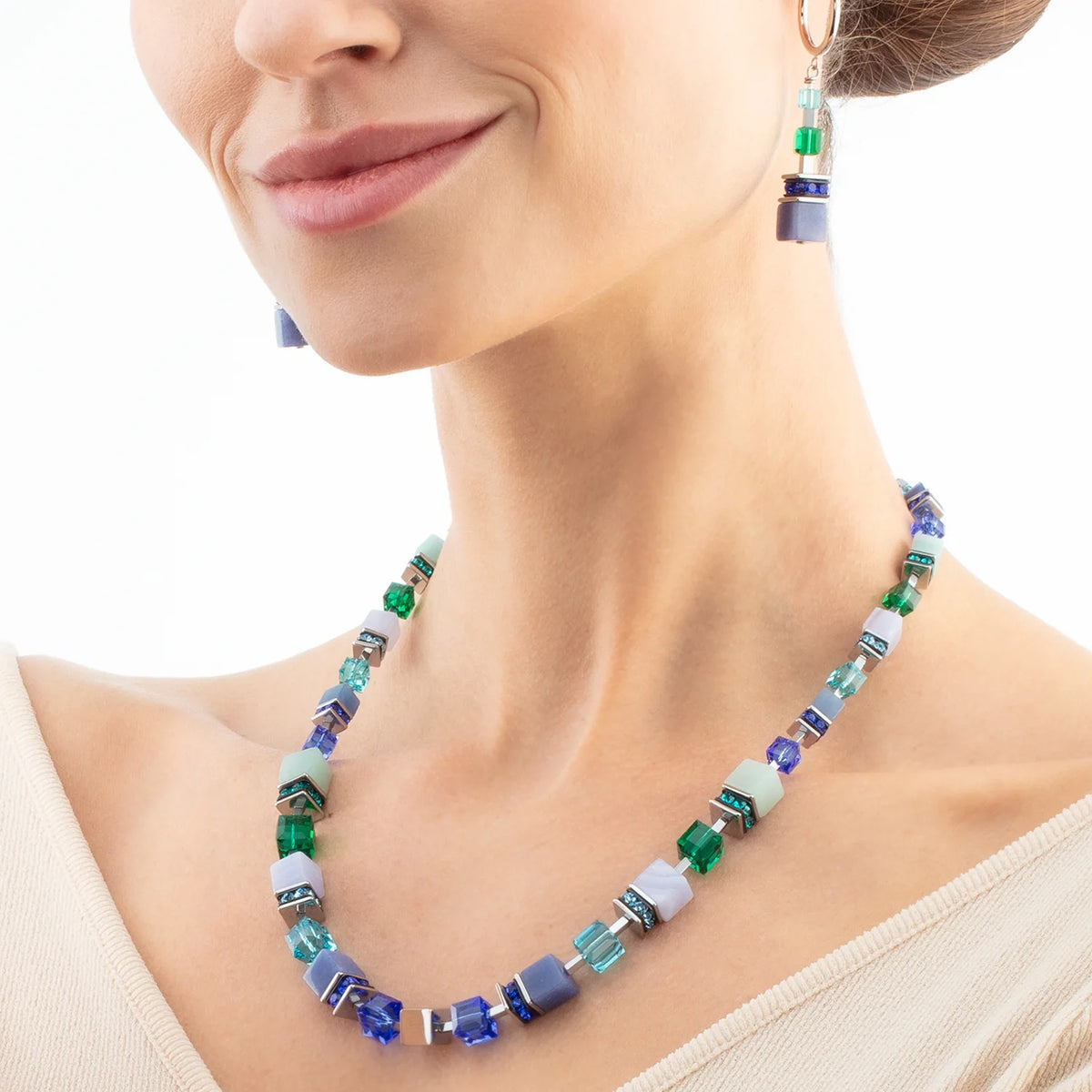 Coeur de Lion GeoCUBE® Precious Statement Silver Ocean Earrings