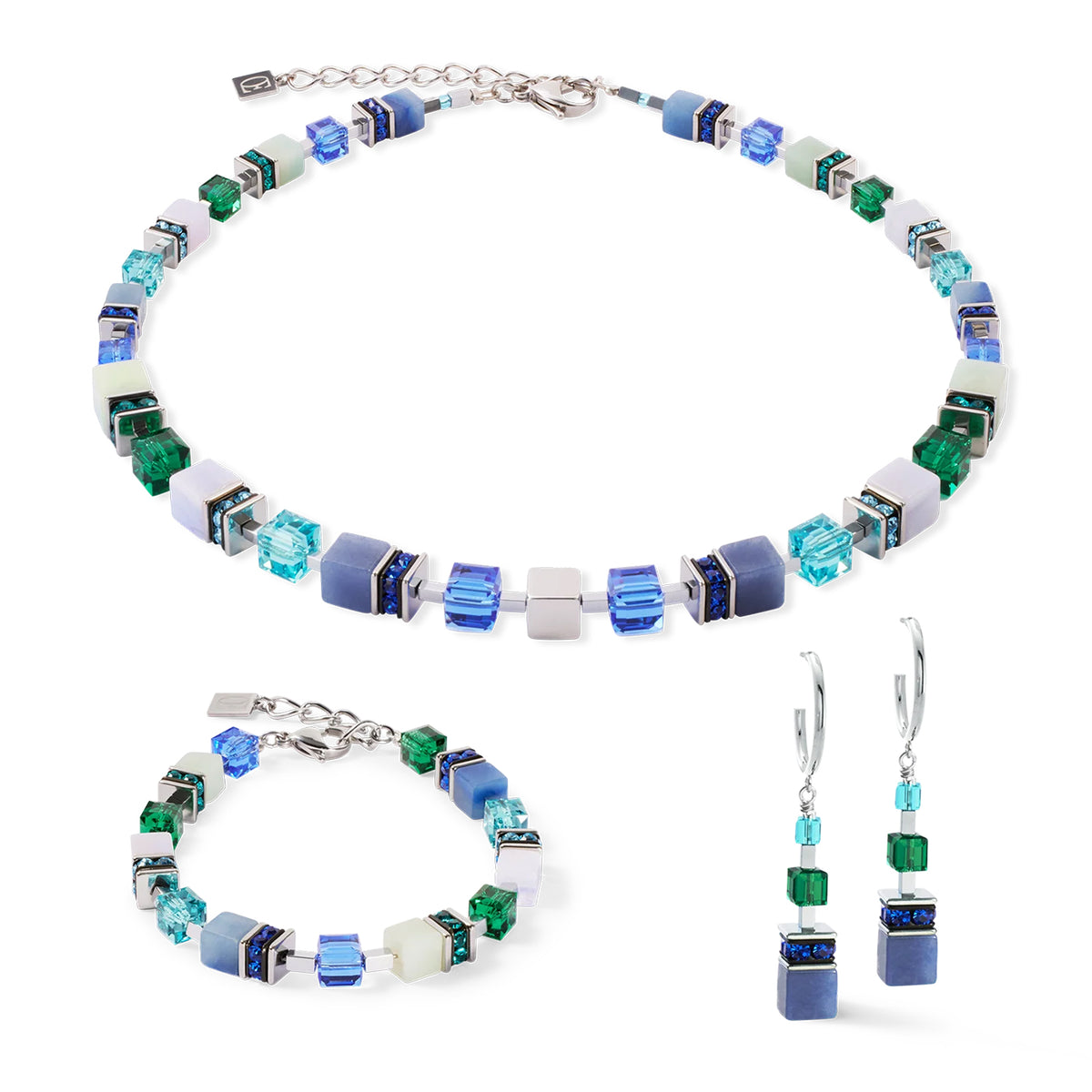 Coeur de Lion GeoCUBE® Precious Statement Silver Ocean Earrings