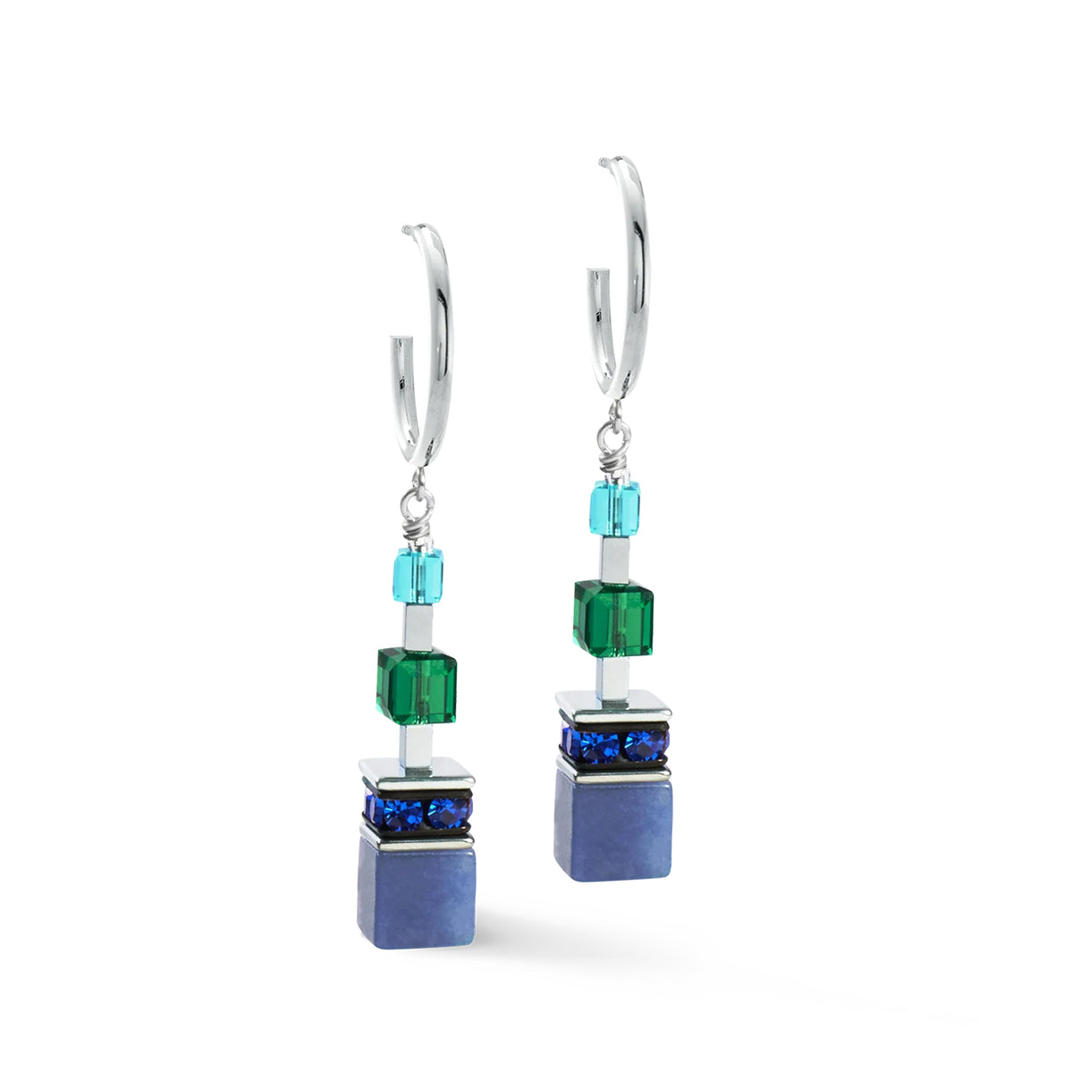 Coeur de Lion GeoCUBE® Precious Statement Silver Ocean Earrings
