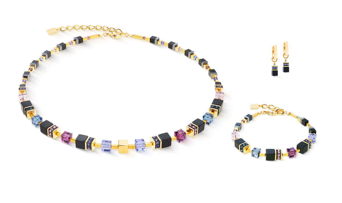 Coeur de Lion GeoCUBE® Precious Classic Blue Moon Gold Plated Necklace