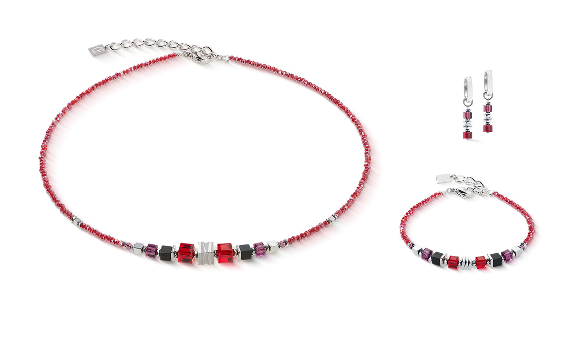 Coeur De Lion Red Wave Cube Flow Drop Earrings