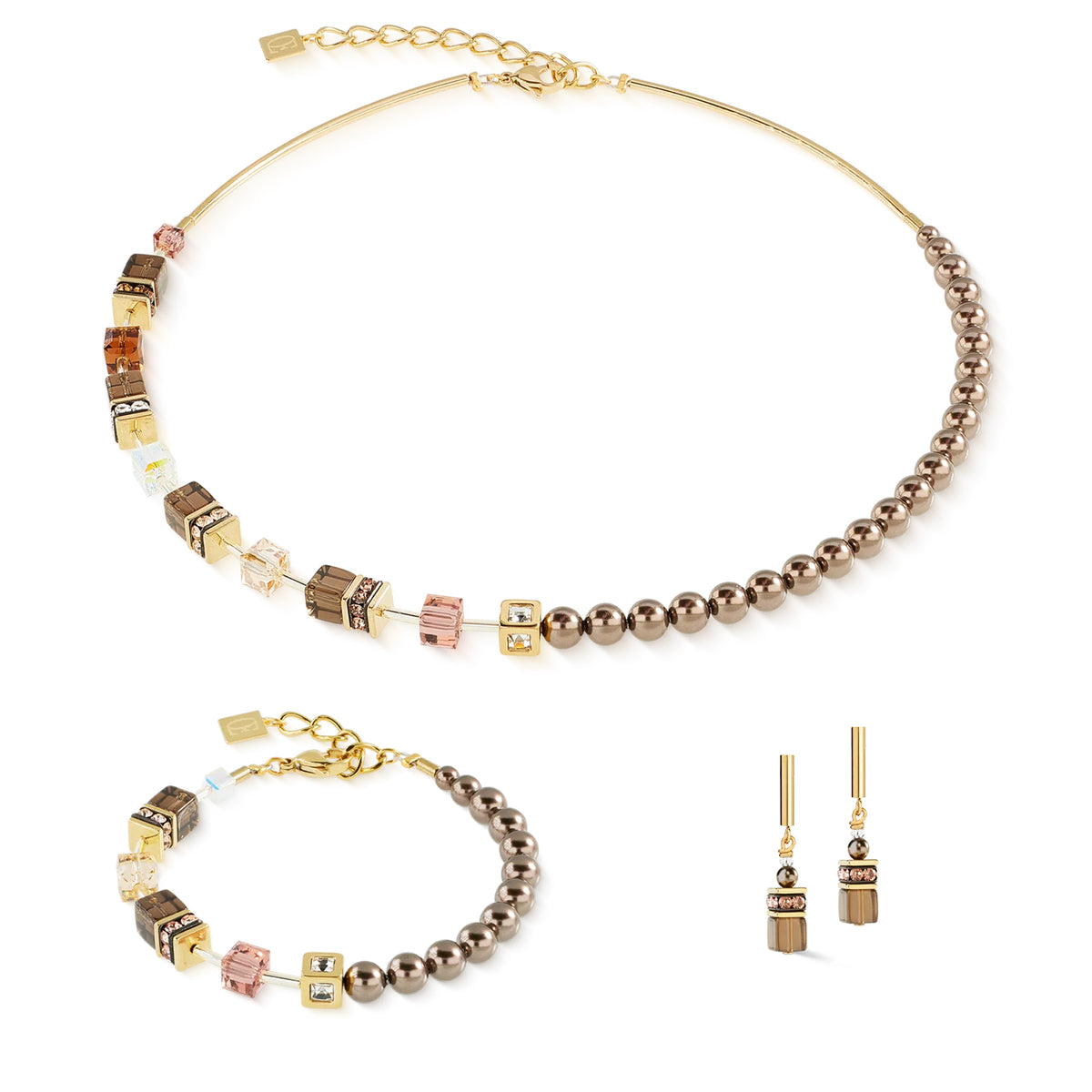 Coeur De Lion GeoCUBE® Mocha Mousse Precious Fusion Pearls Earrings