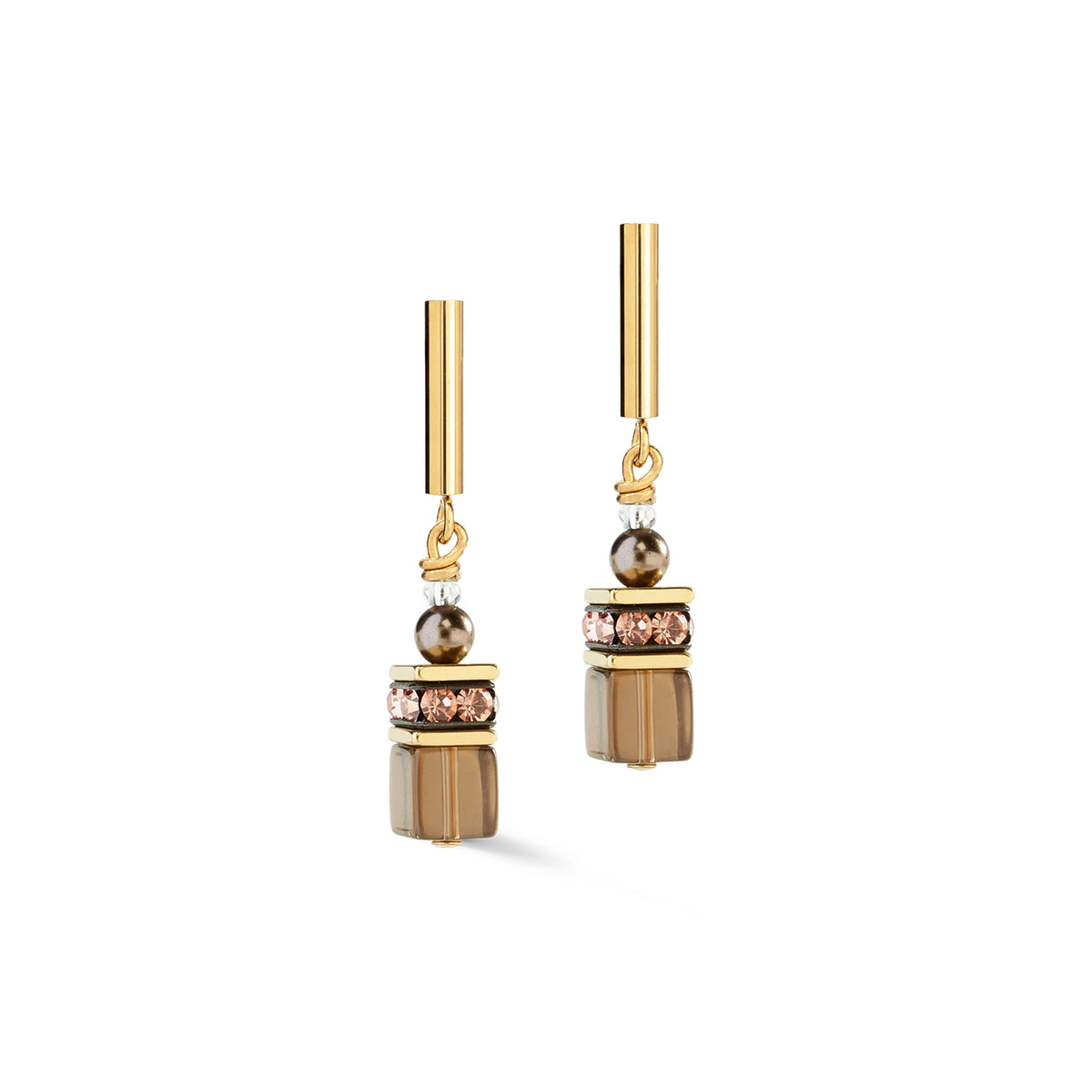 Coeur De Lion GeoCUBE® Mocha Mousse Precious Fusion Pearls Earrings