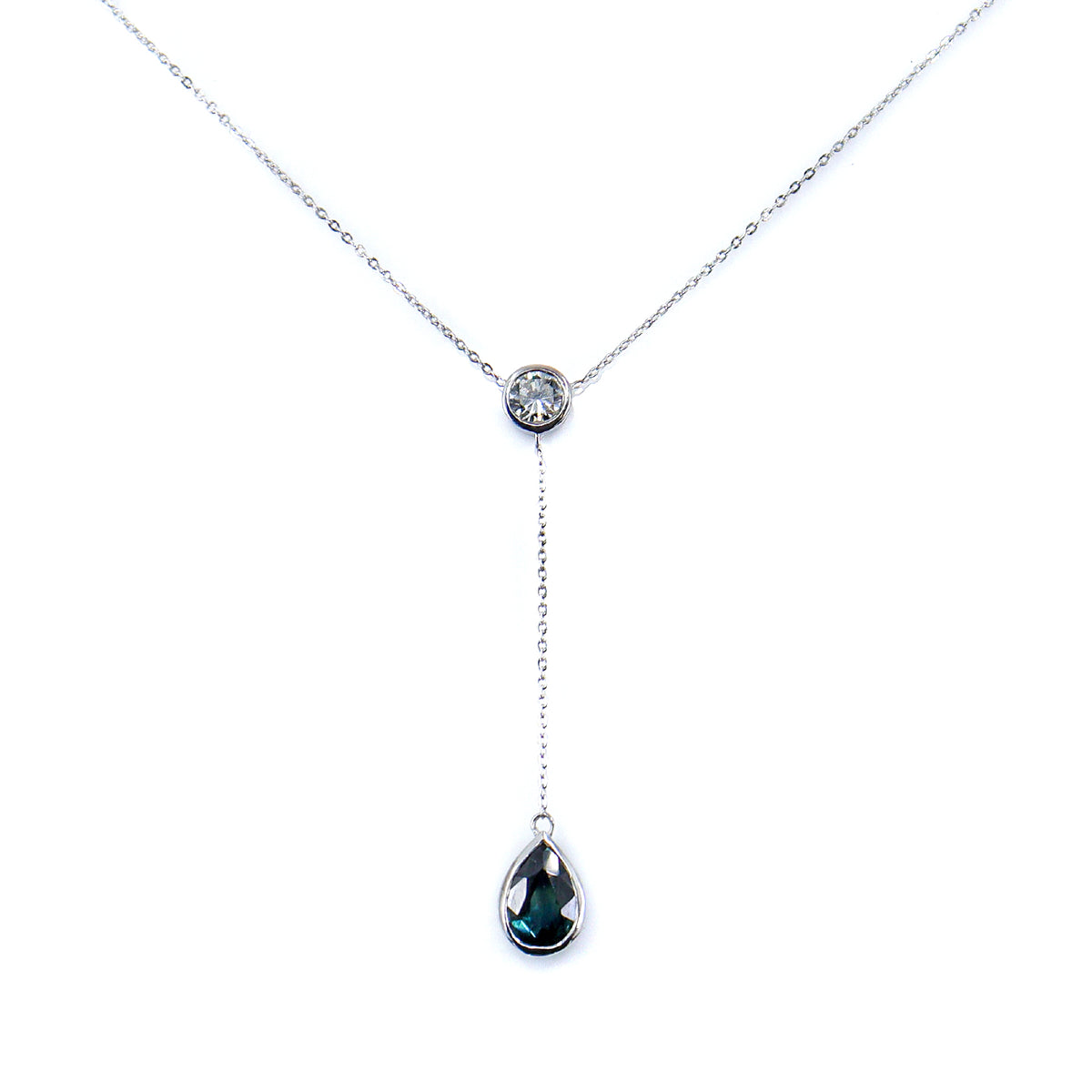 Pre-Owned 18ct White Gold Sappphire & Diamond Lariet Necklace