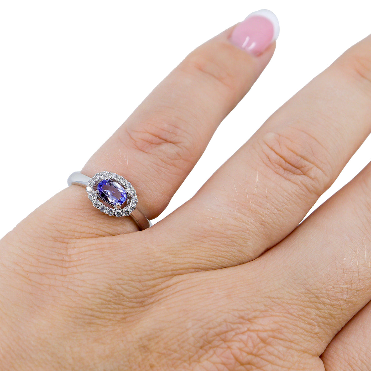 Pre-Owned 18ct White Gold Oval Tanzanite & Diamond Cluster Ring