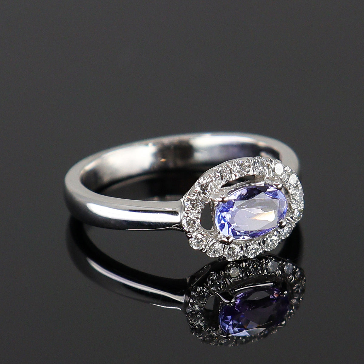 Pre-Owned 18ct White Gold Oval Tanzanite & Diamond Cluster Ring
