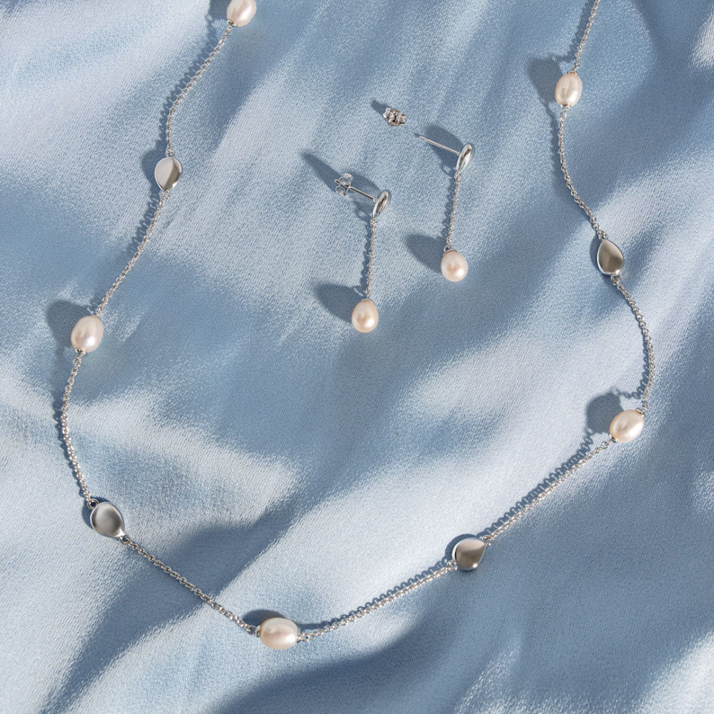 Kit Heath Coast Pebble Pearl Chain Stud Drop Earrings