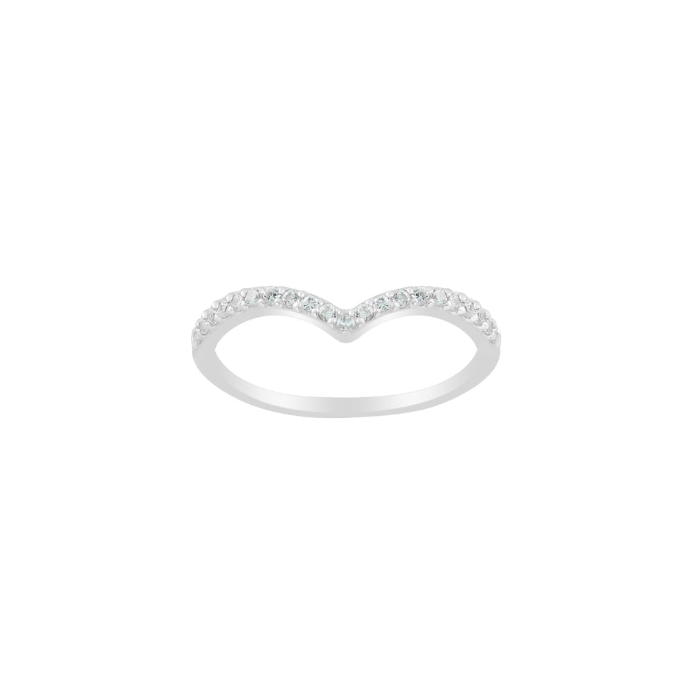 Dew Sterling Silver CZ Wishbone Ring Size P