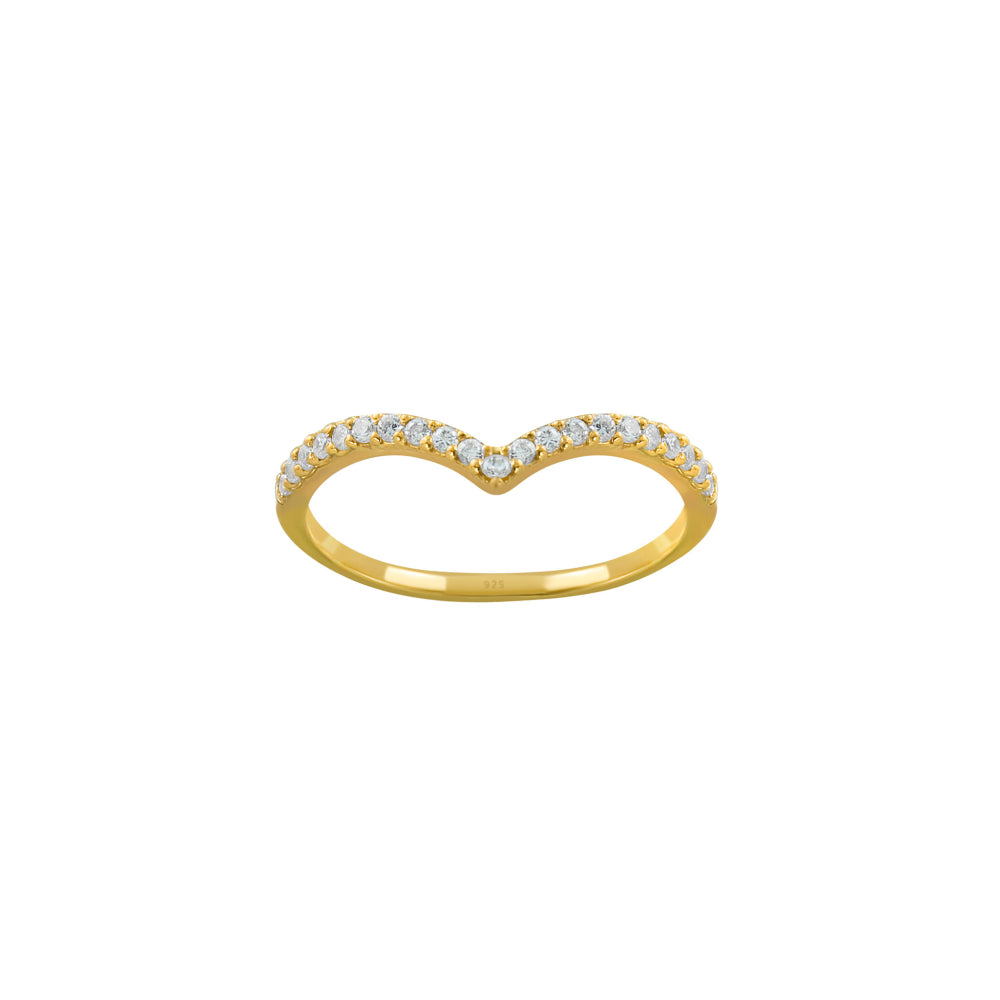 Dew Gold Plated Cubic Zirconia Wishbone Ring - Size R