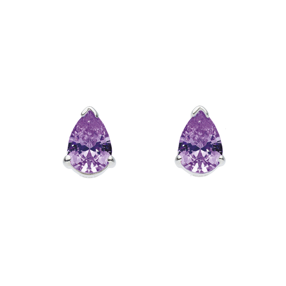 Dew Sterling Silver Amethyst Teardrop Stud Earrings