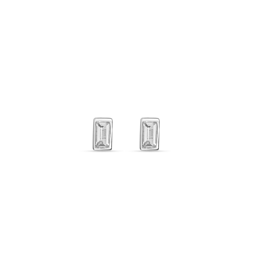 Dew Sterling Silver Baguette CZ Framed Stud Earrings