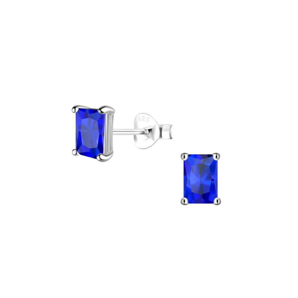 Dew Sterling Silver Baguette Blue Cubic Zirconia Stud Earrings