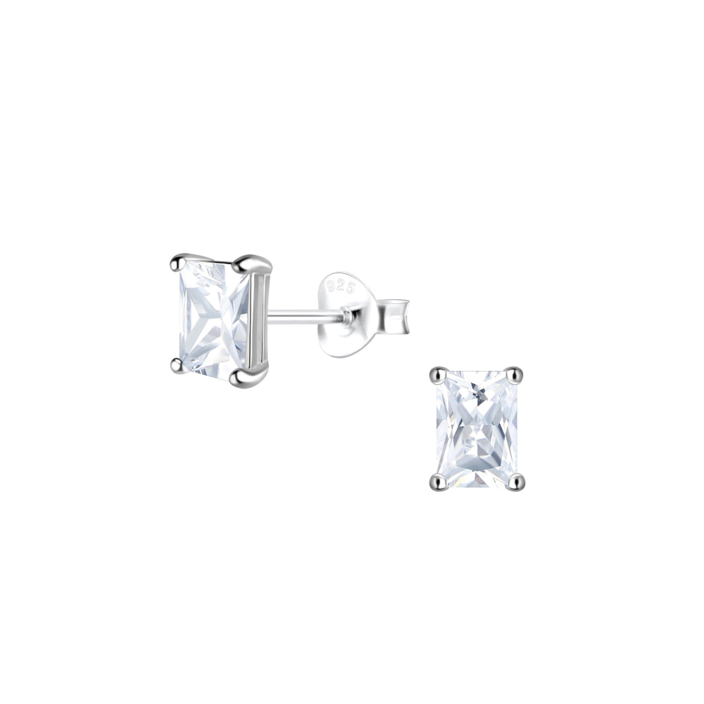 Dew Sterling Silver Baguette Cubic Zirconia Stud Earrings