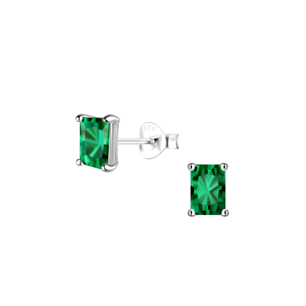 Dew Sterling Silver Baguette Green Cubic Zirconia Stud Earrings