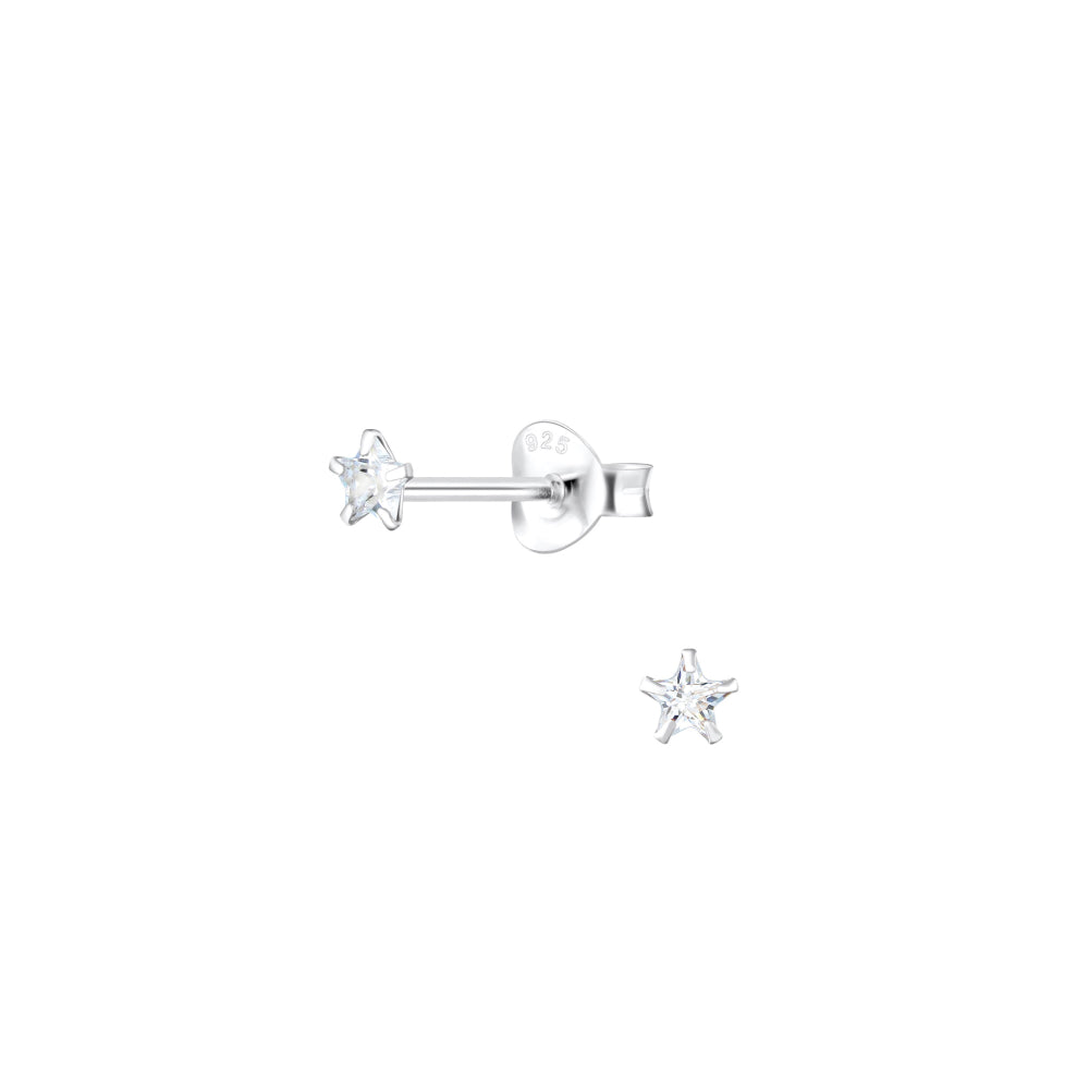 Dew Sterling Silver Cubic Zirconia Petite Star Stud Earrings