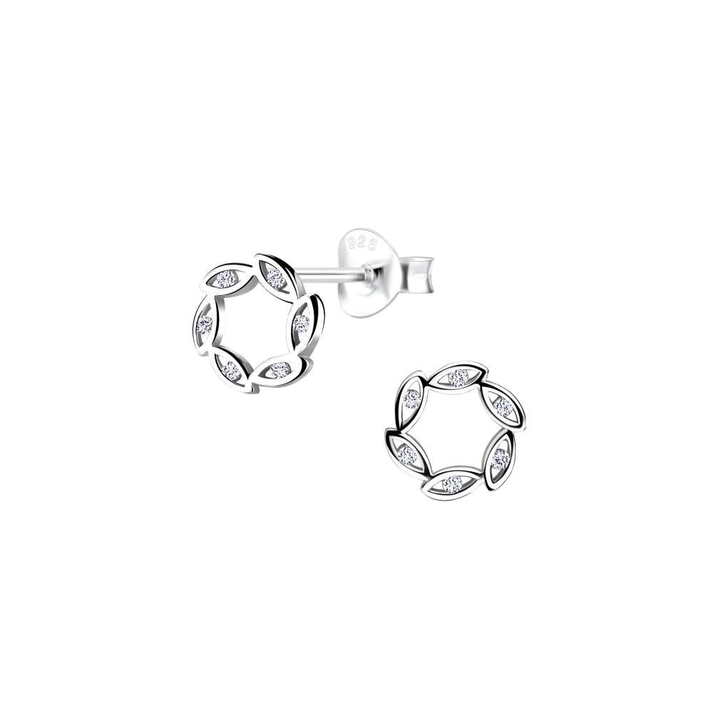 Dew Sterling Silver Cubic Zirconia Wreath Stud Earrings