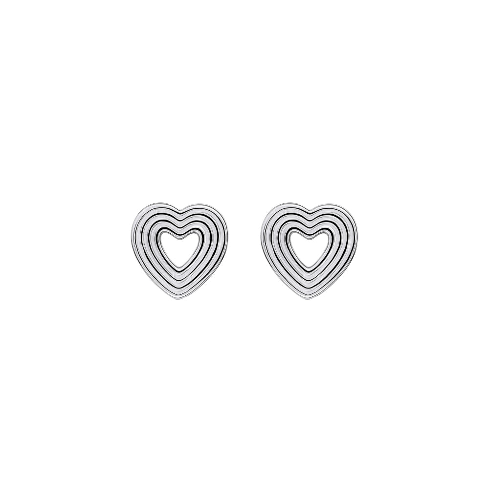Dew Sterling Silver Ridged Open Heart Stud Earrings