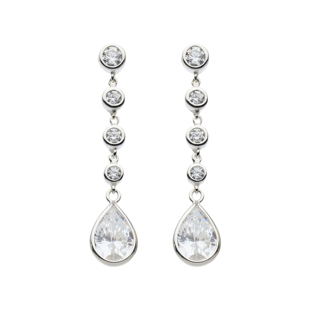 Dew Sterling Silver Cubic Zirconia Teardrop Stud Earrings