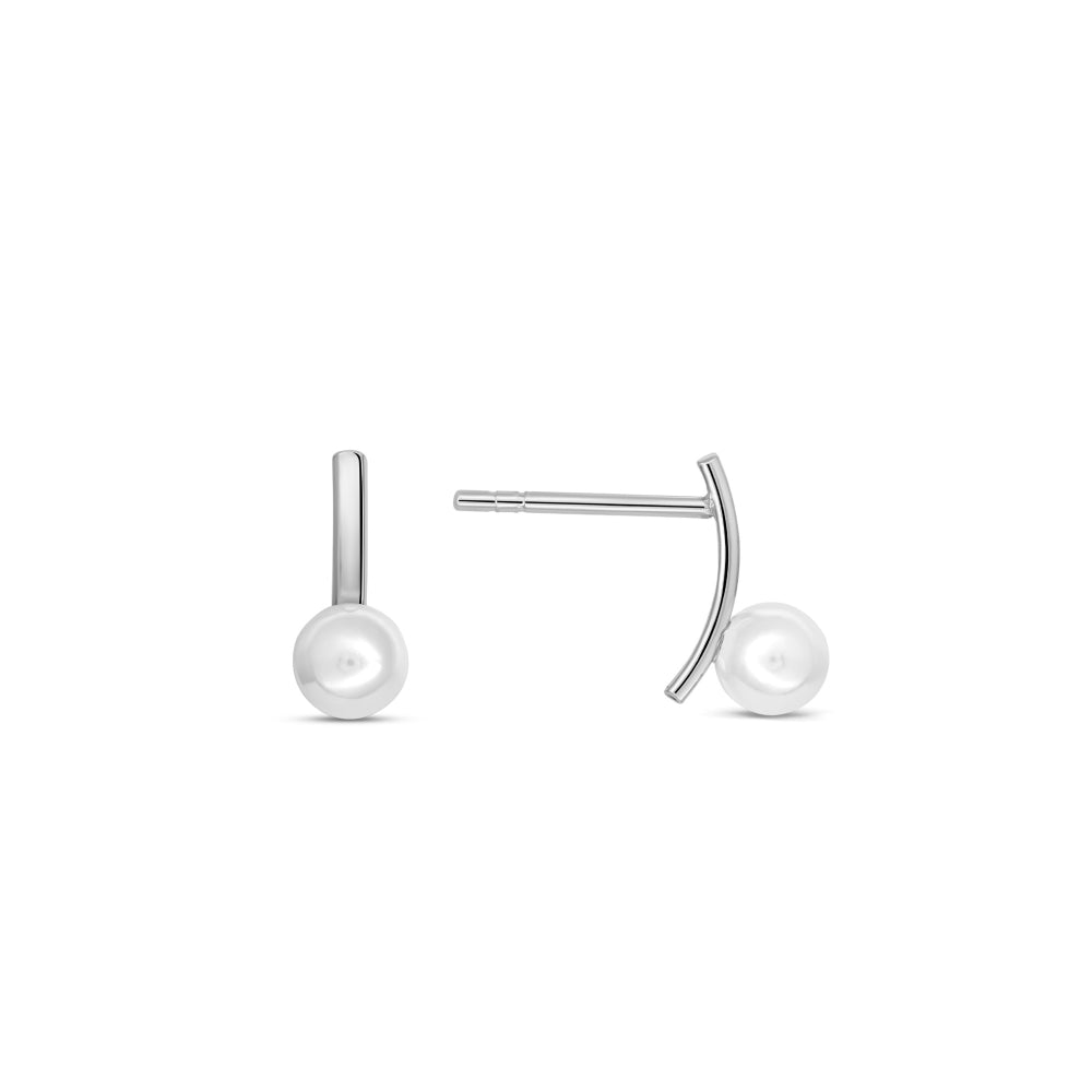 Dew Sterling Silver Shell Pearl Curved Bar Stud Earrings