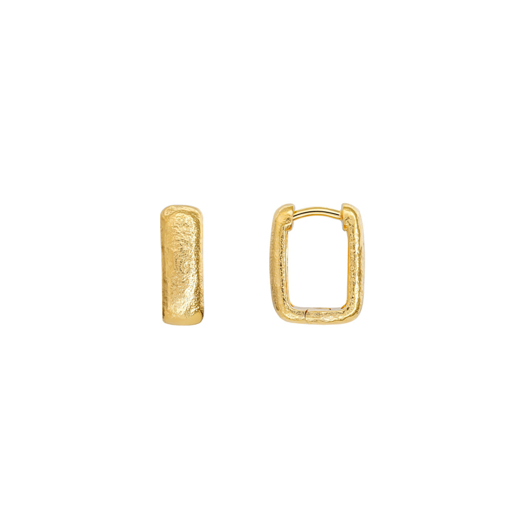 Dew Gold Plated Textured Oblong Hinged Hoop Earrings