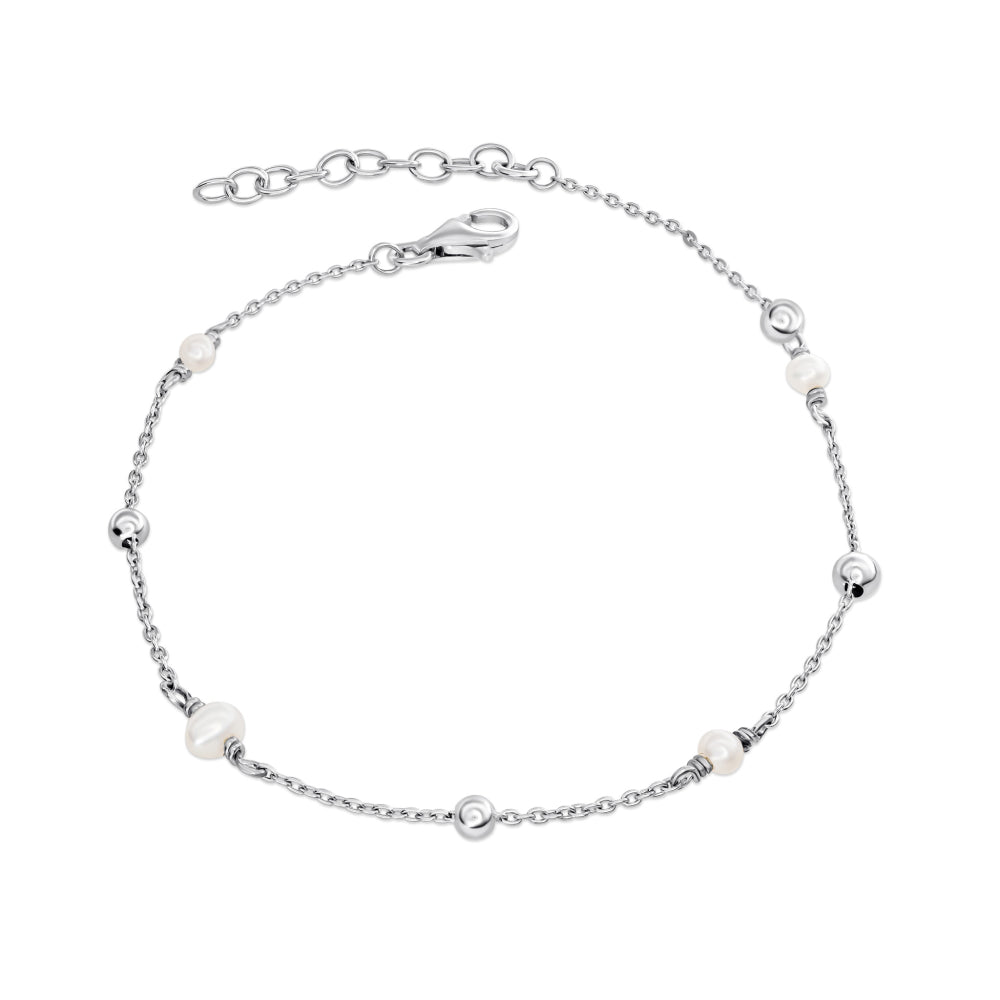Dew Sterling Silver Shell Pearl & Cubic Zirconia Station Bracelet