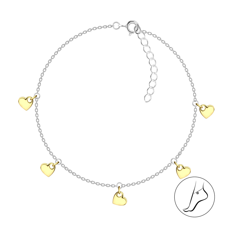 Dew Gold Plated Heart Charm Station Anklet
